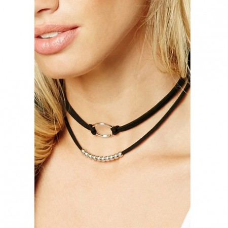 Collier double style cuire