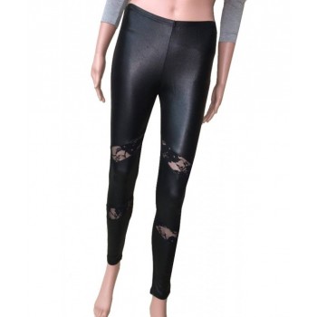 Leggings faux leather with lace
