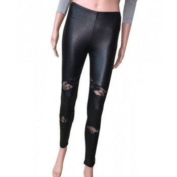 Leggings in finta pelle con pizzo