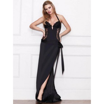 Robe sexy avec découpe en dentelle et noeud en satin